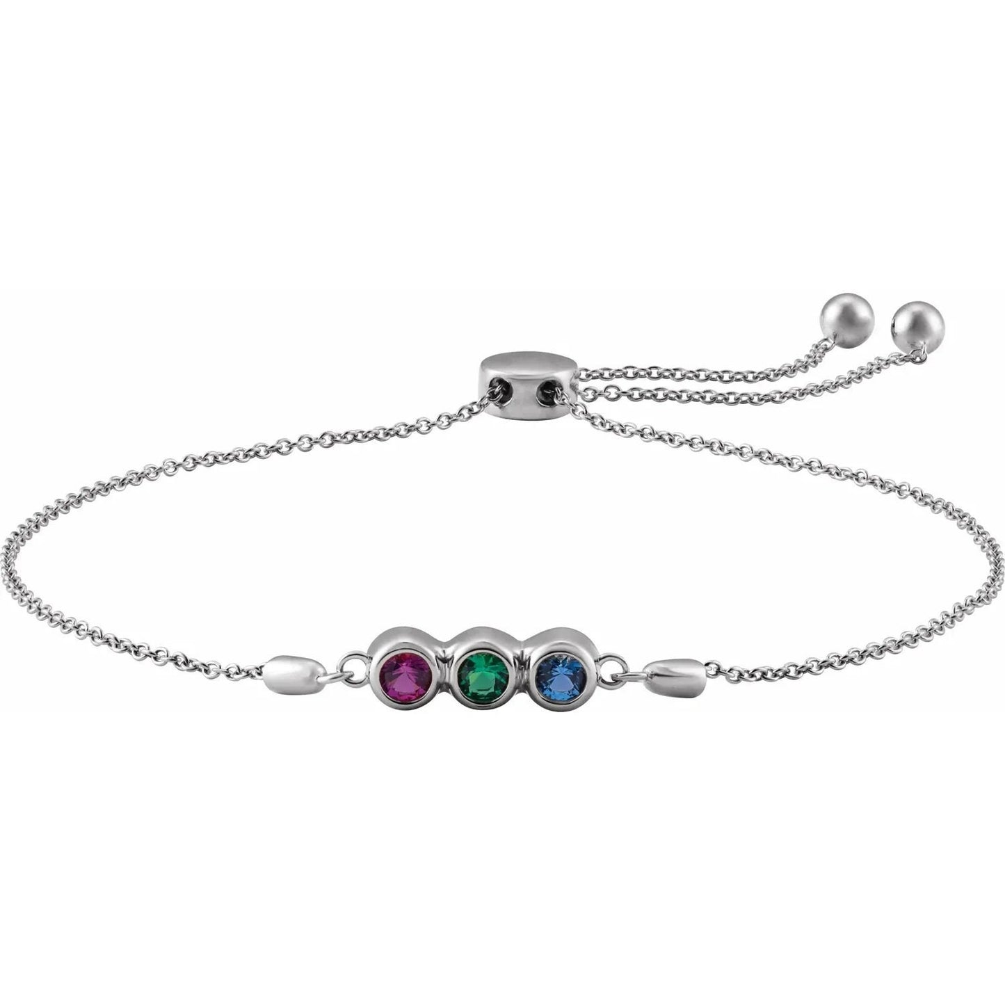 Sterling Silver Family Birthstone Bracelet Mounting: Adjustable Bolo Style
