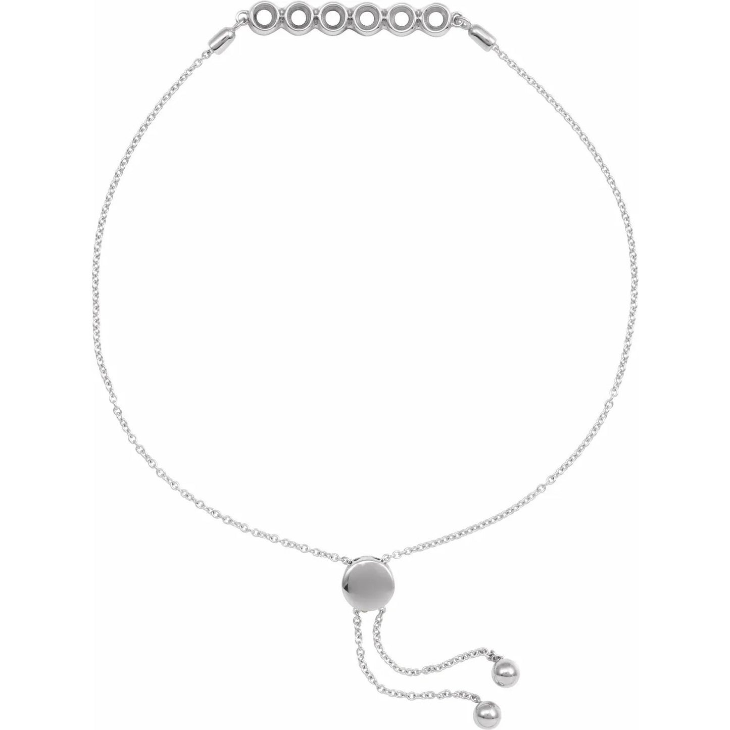 Sterling Silver Family Birthstone Bracelet Mounting: Adjustable Bolo Style