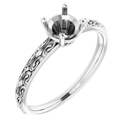 Vintage Style Sterling Silver Solitaire Ring Mounting - 6mm Round Prong Setting