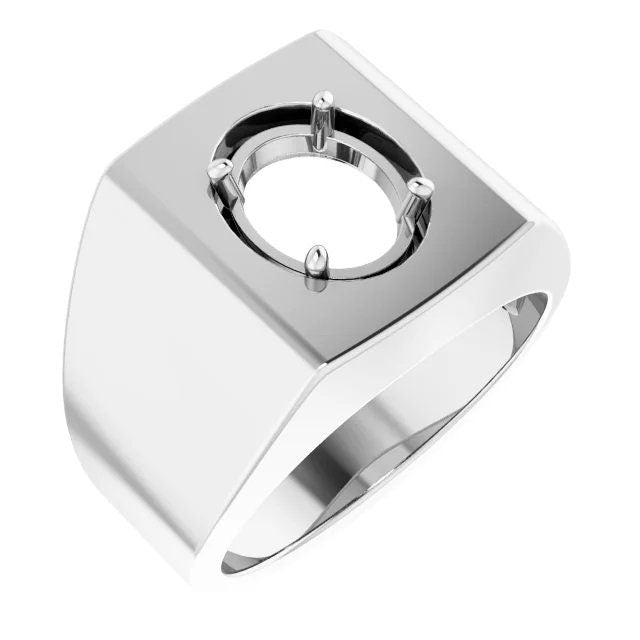 Sterling Silver Men's Ring Mounting: Customizable Emerald or Oval Stone