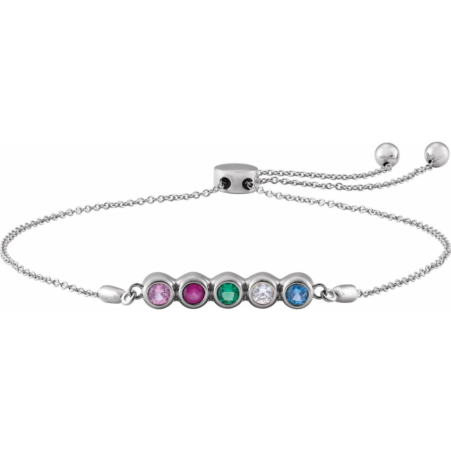 Sterling Silver Family Birthstone Bracelet Mounting: Adjustable Bolo Style