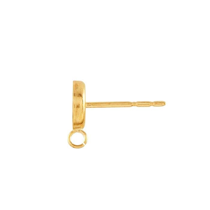 Yellow Gold-Filled Round Cabochon Post Earring Mounting with Open Ring