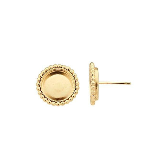 Yellow Gold-Filled 6mm Round Cabochon Beaded Post Earring Mounting, 4 setting sizes available