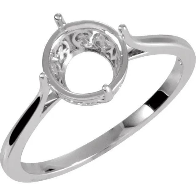 8 mm Round Ring Mounting available in 14k Yellow or White Gold as well as 925 Sterling Silver