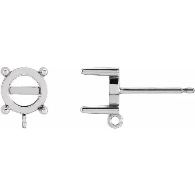 14K Yellow or White Gold Round Cabochon Earring Mounting in 7mm or 8mm, with ring