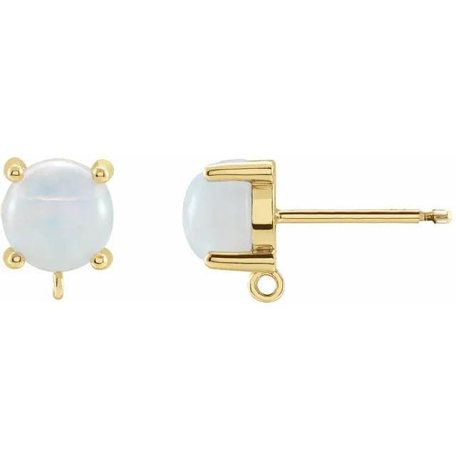 14K Yellow or White Gold Round Cabochon Earring Mounting in 7mm or 8mm, with ring
