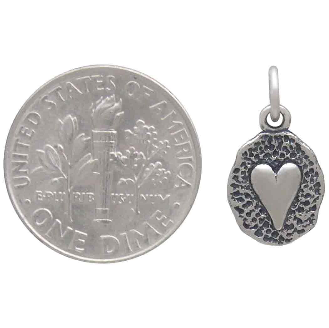 Sterling Silver Heart on Oval Coin Charm 17x9mm