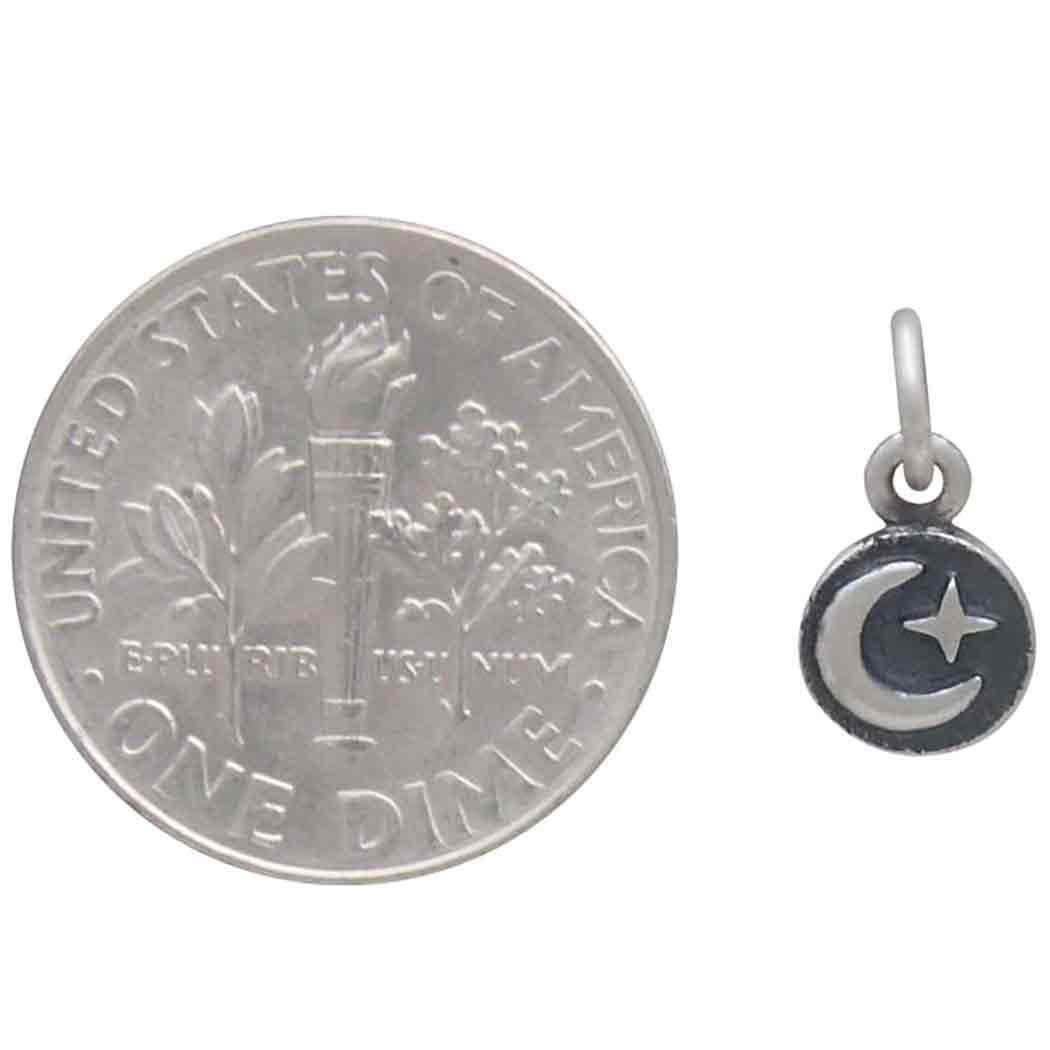 Sterling Silver Mini Moon and Star Coin Charm 12x6mm