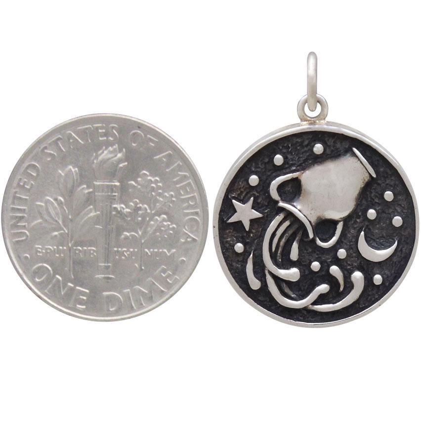Sterling Silver Astrology Aquarius Pendant 24x18mm