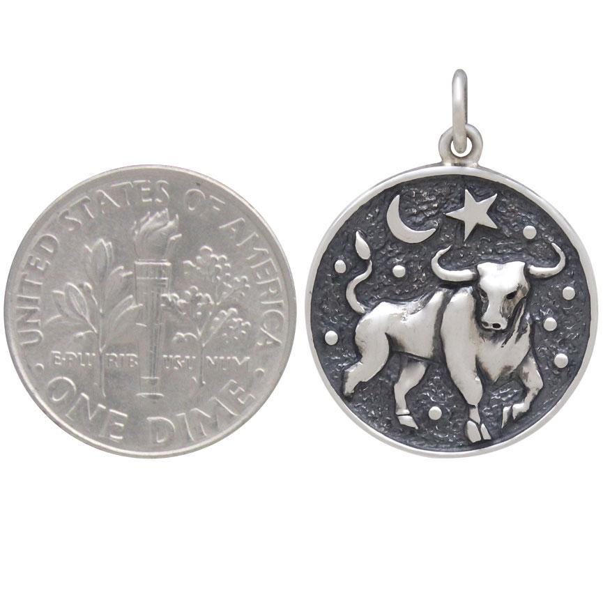 Sterling Silver Astrology Taurus Pendant 24x18mm