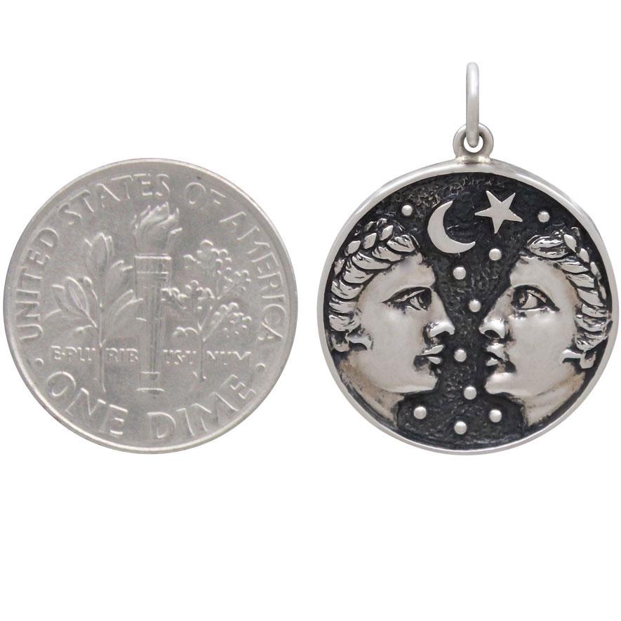 Sterling Silver Astrology Gemini Pendant 24x18mm