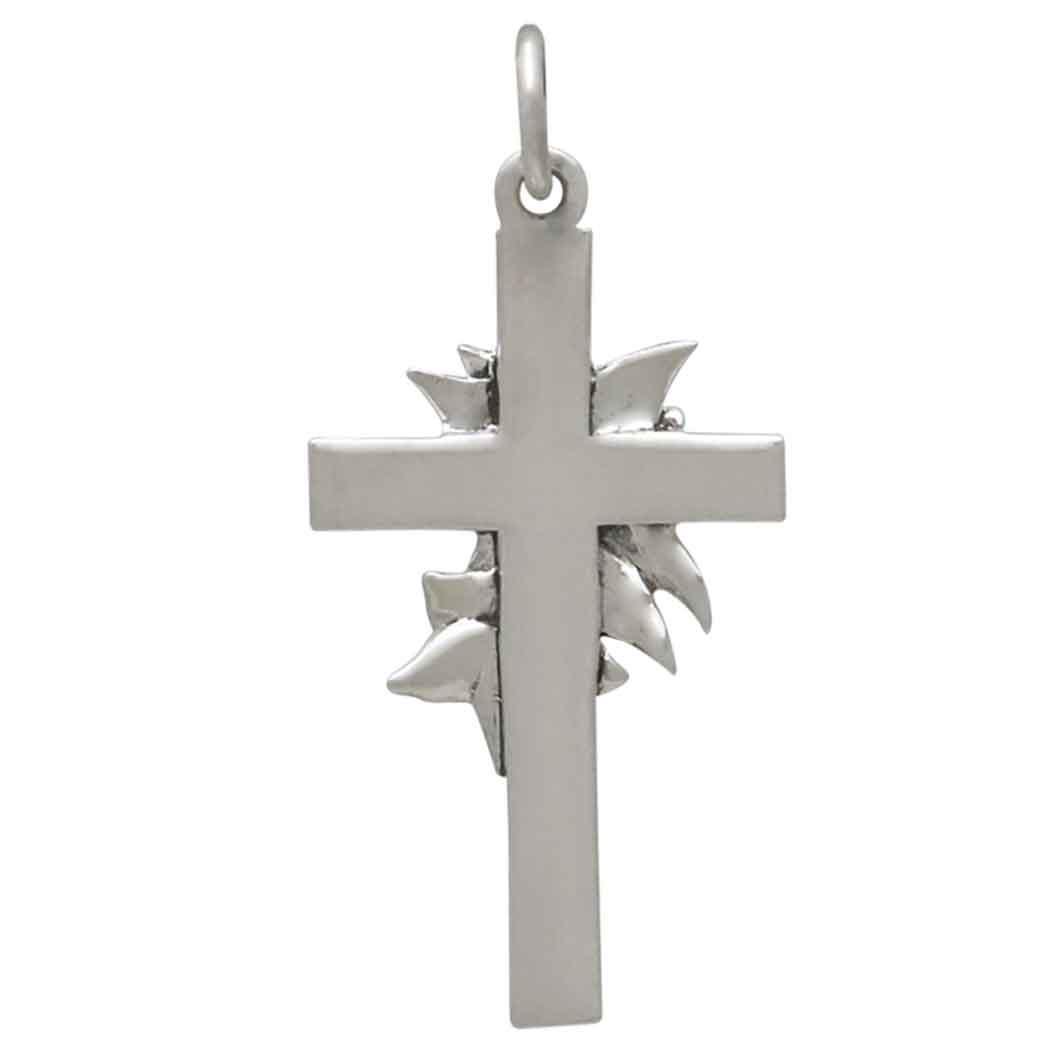 Sterling Silver Cross with Lily Flowers Charm 29x14mm