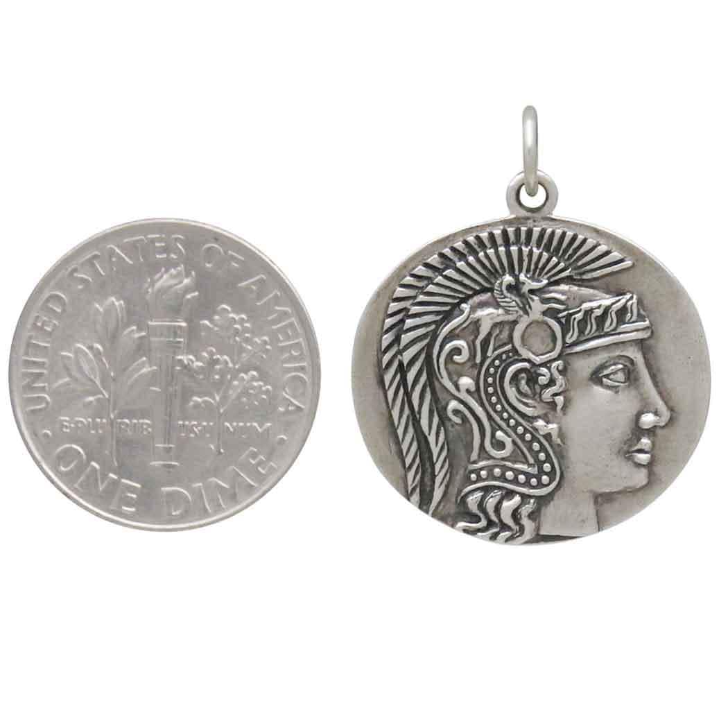 Sterling Silver Goddess Athena Coin Pendant 25x21mm