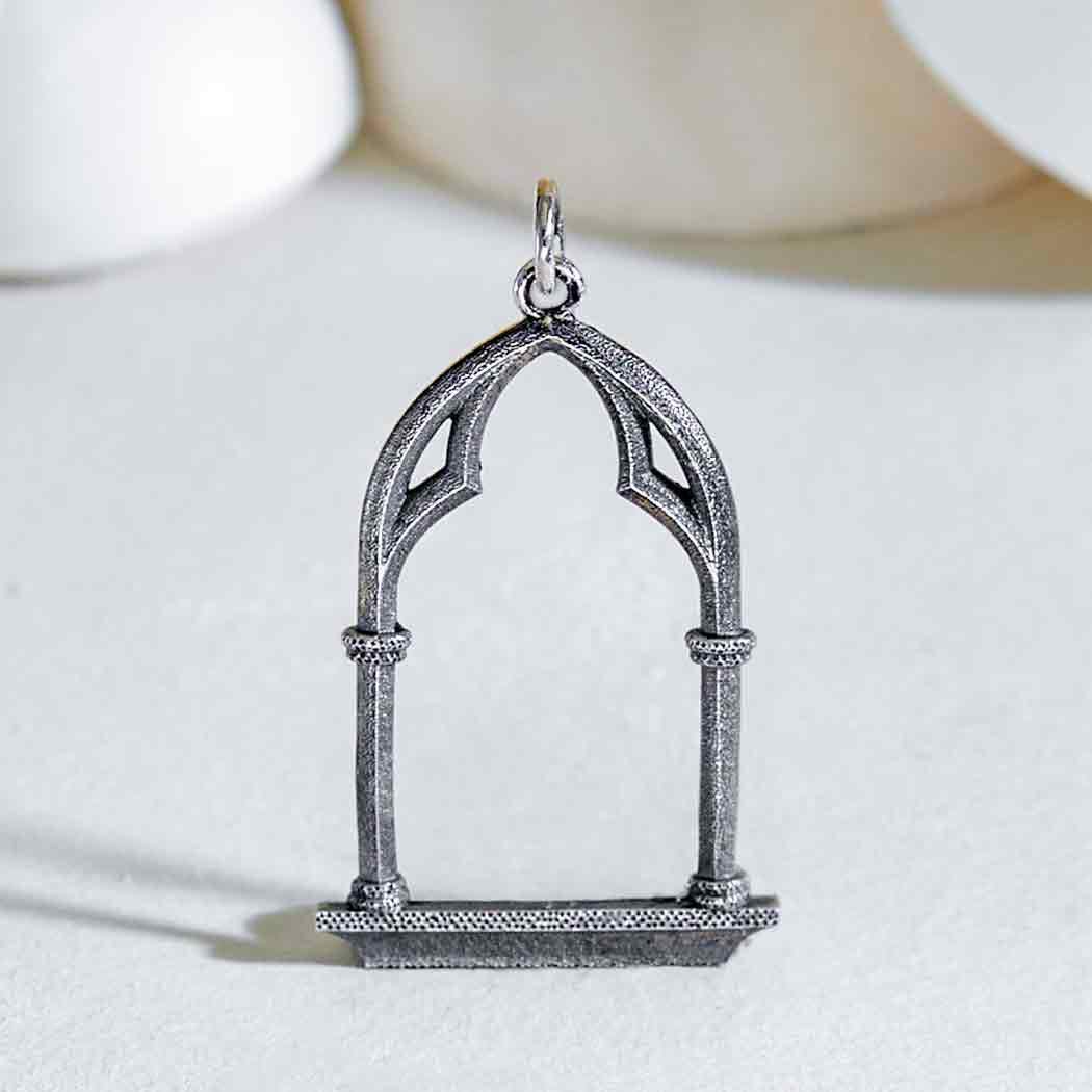 Sterling Silver Gothic Window Charm 33x19mm