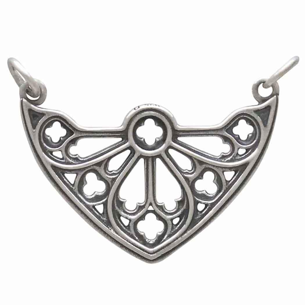 Silver Cathedral Rose Window Pendant Festoon 23x28mm