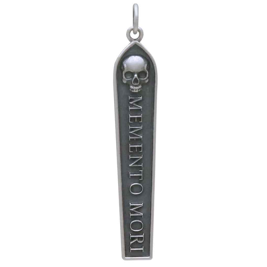Sterling Silver Memento Mori Bar Pendant 41x7mm