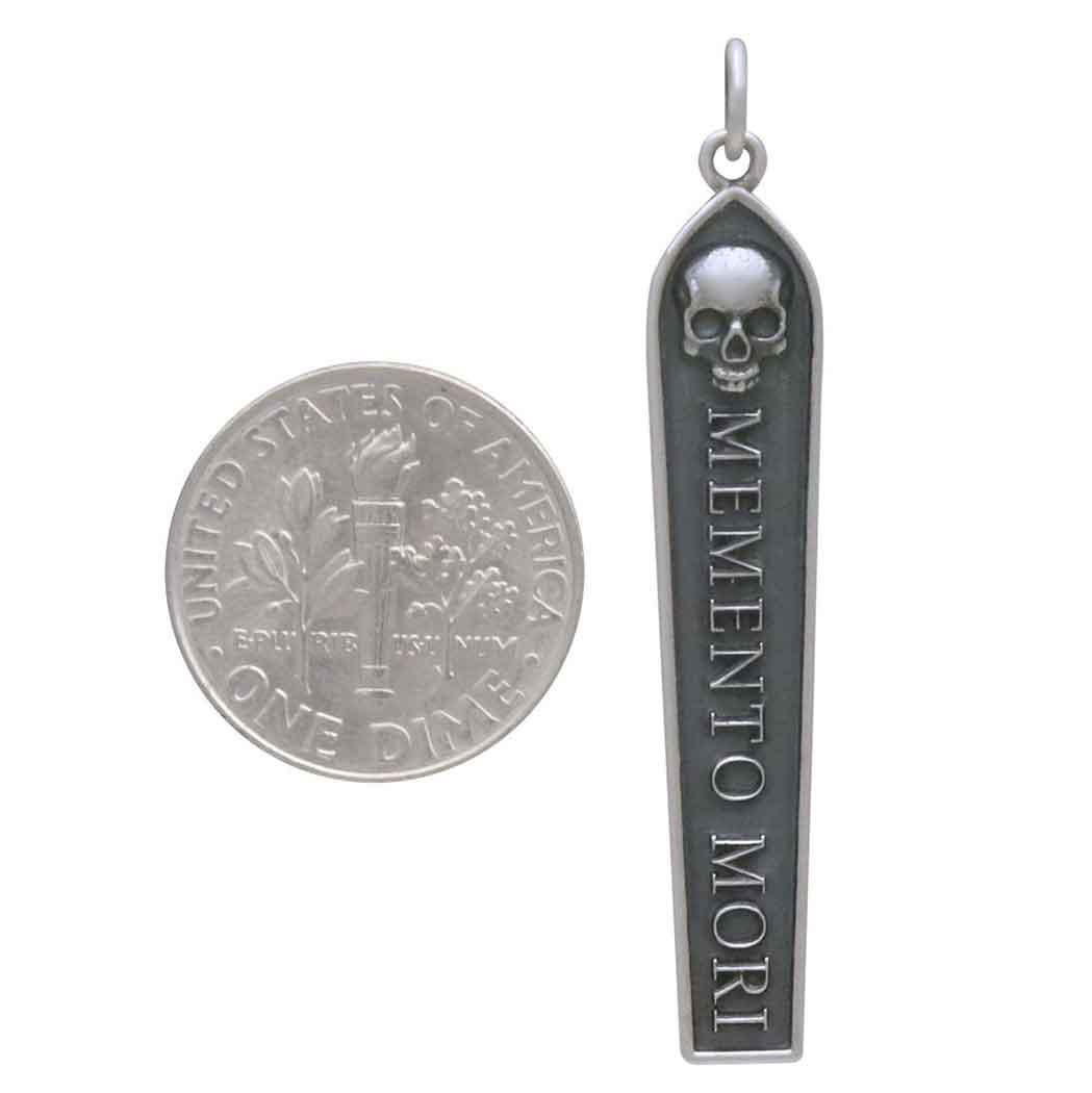 Sterling Silver Memento Mori Bar Pendant 41x7mm