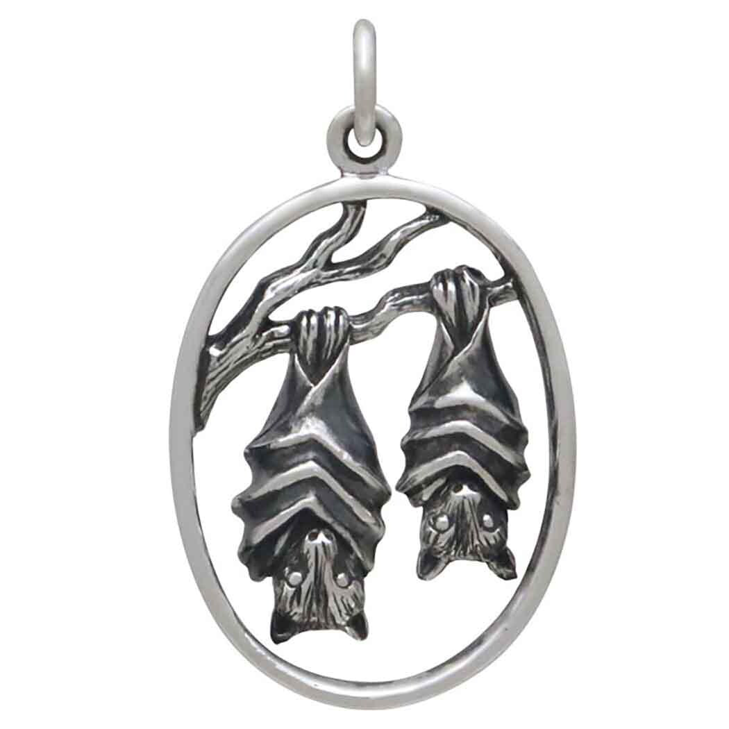Sterling Silver Mom and Baby Bat Pendant 27x16mm