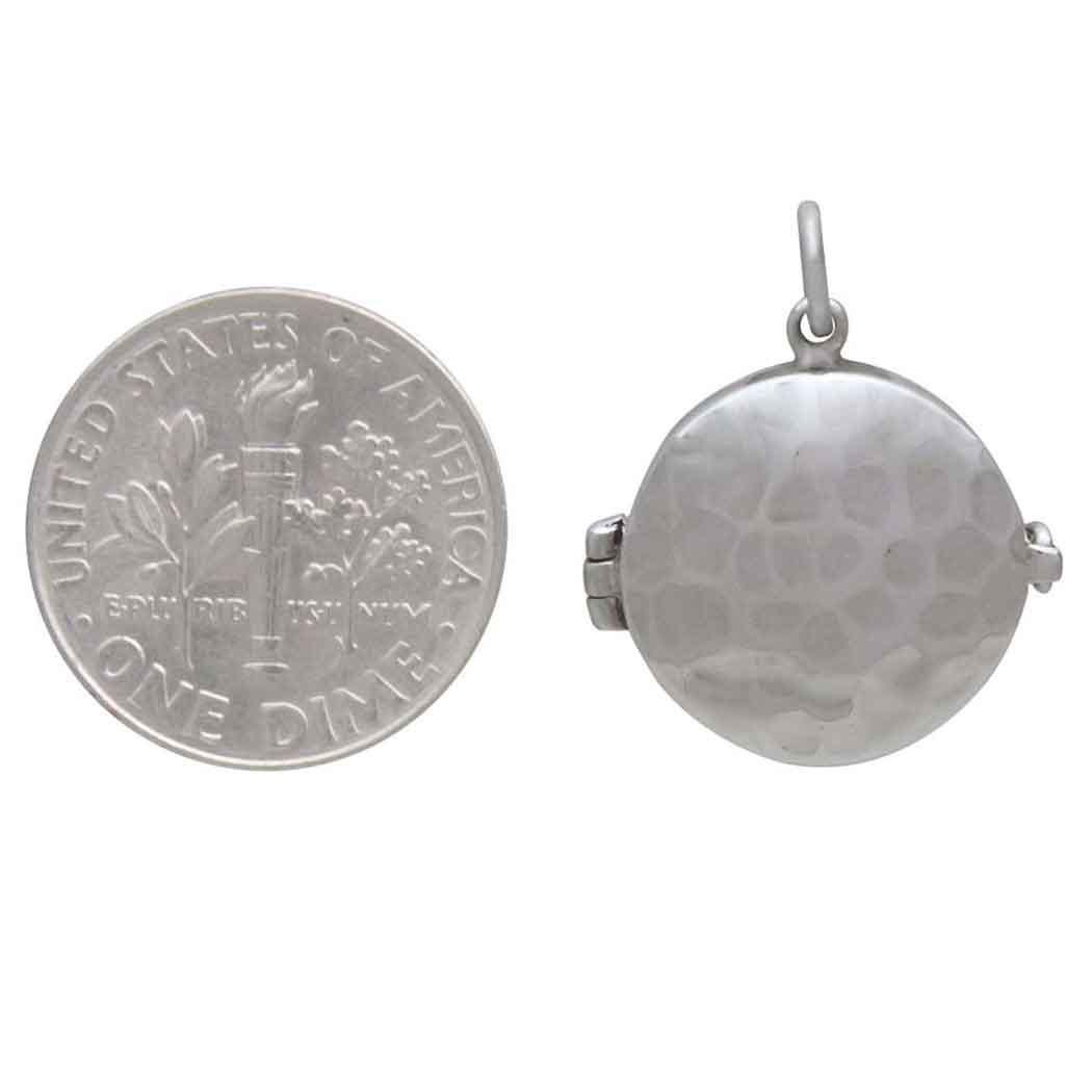 Sterling Silver Circle Locket with Hammer Finish 21x18mm