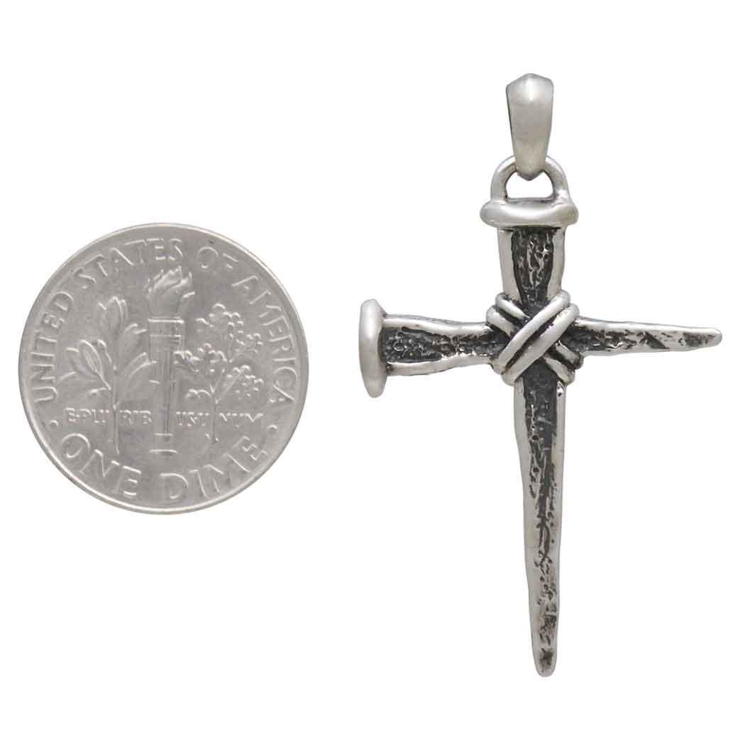 Sterling Silver Stake Cross Pendant 37x22mm