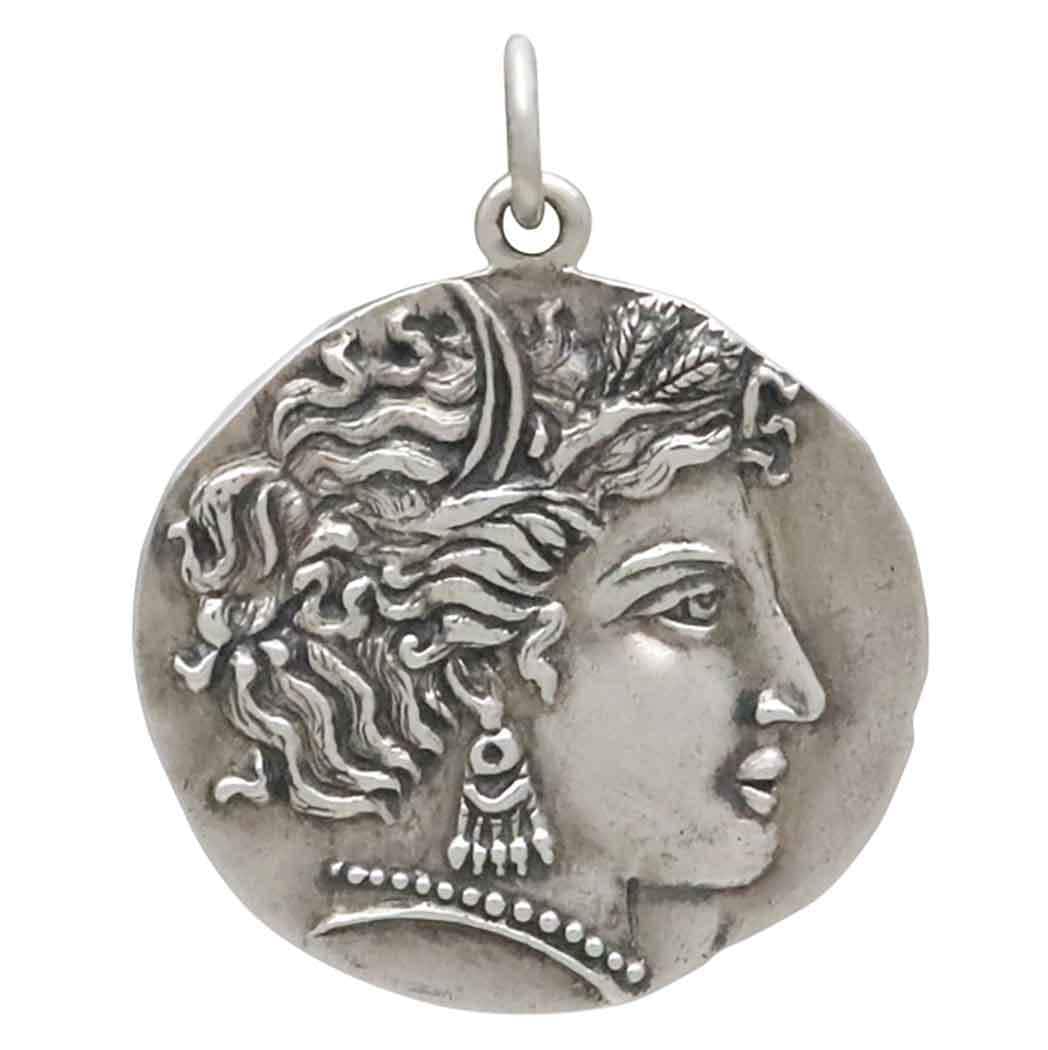 Sterling Silver Goddess Demeter Coin Pendant 25x20mm