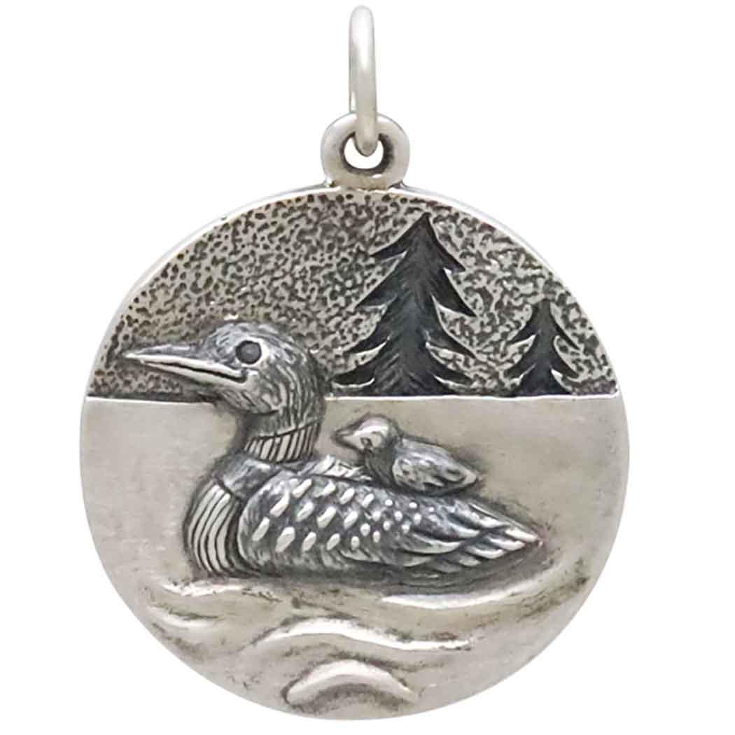 Sterling Silver Loon with Baby Pendant 24x18mm