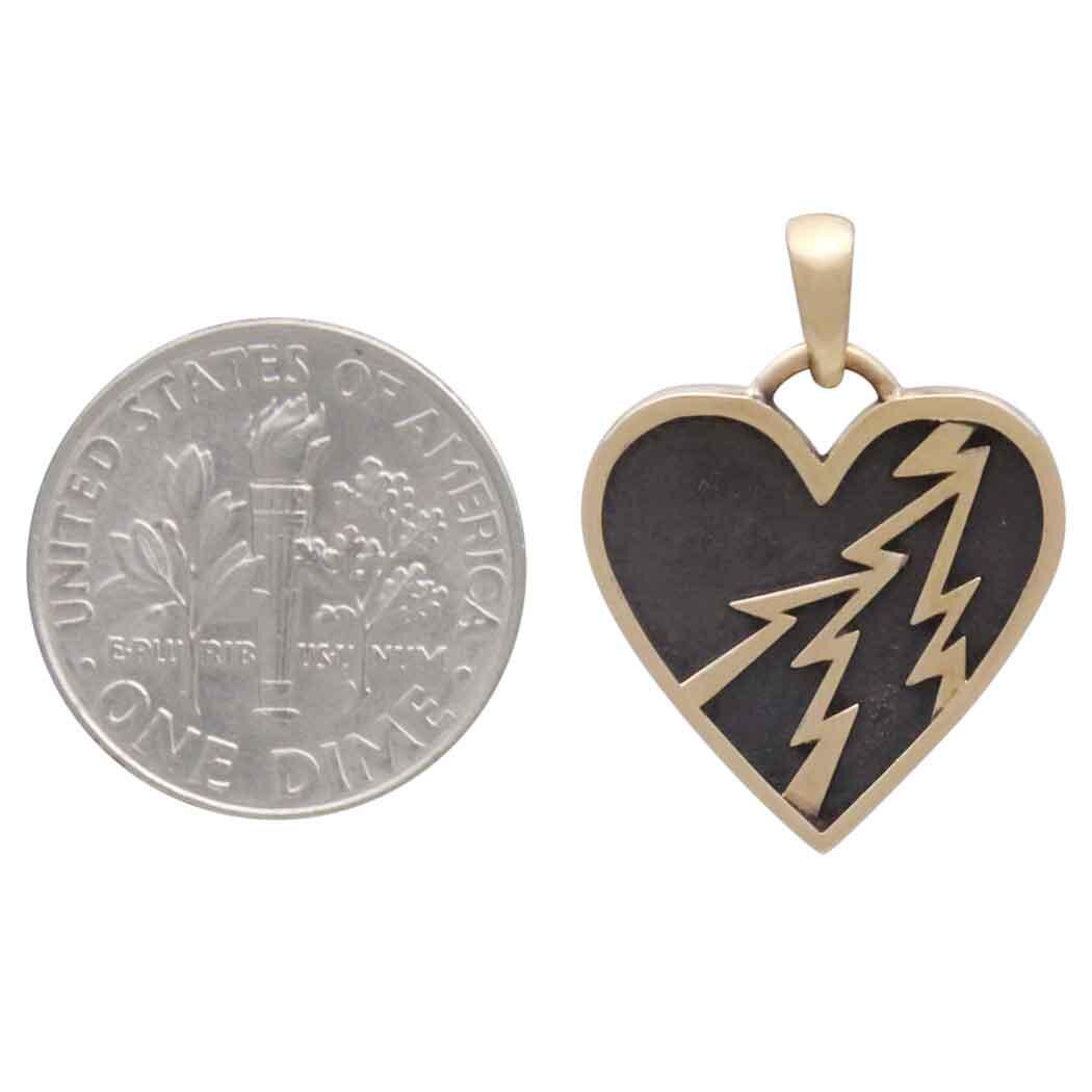 Bronze Electric Heart Shadow Box Pendant 24x18mm