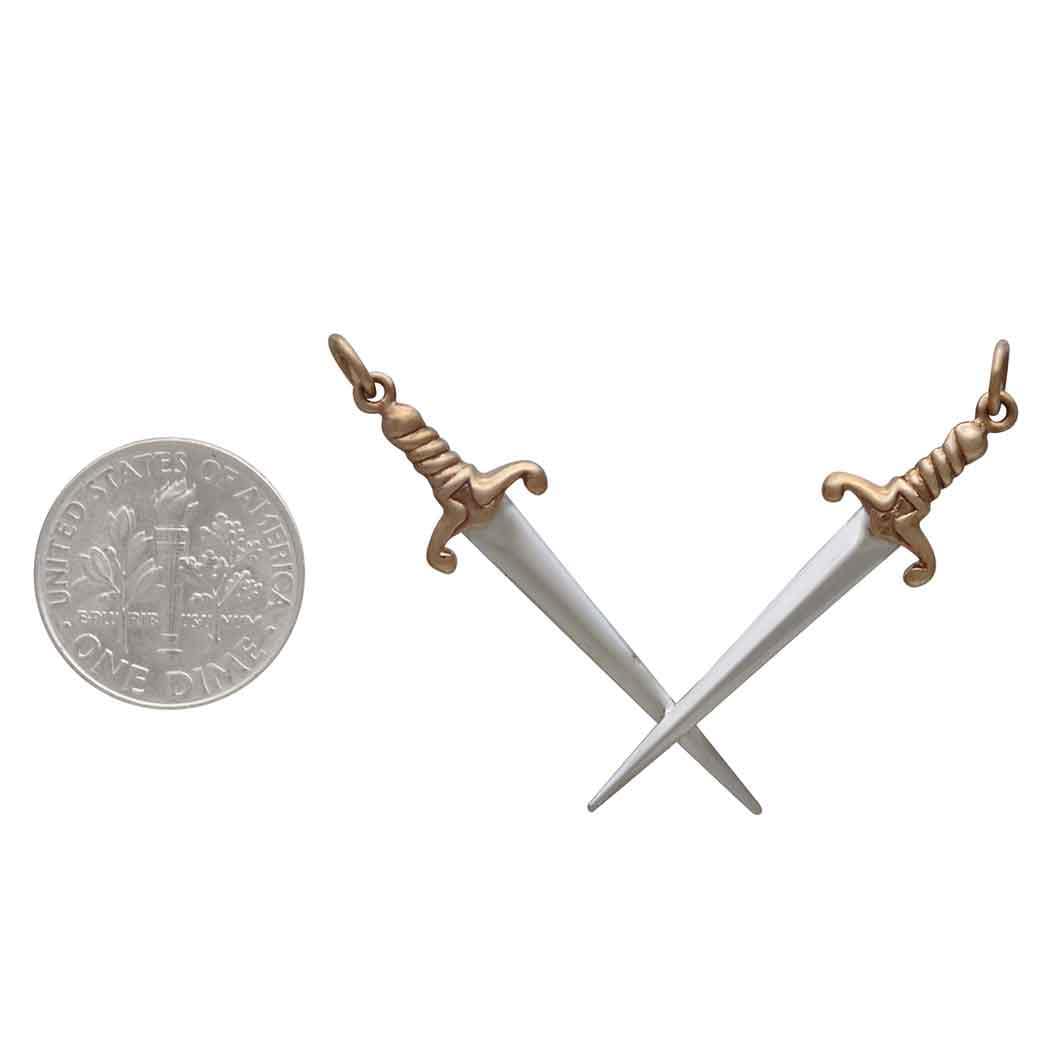 Mixed Metal Crossed Swords Pendant Festoon 32x50mm