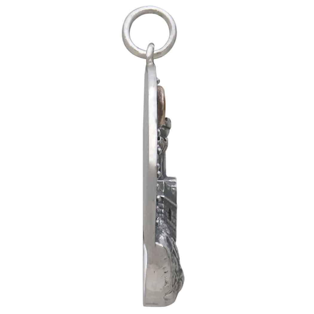 Sterling Silver Castle with Bronze Moon Charm 28x18mm
