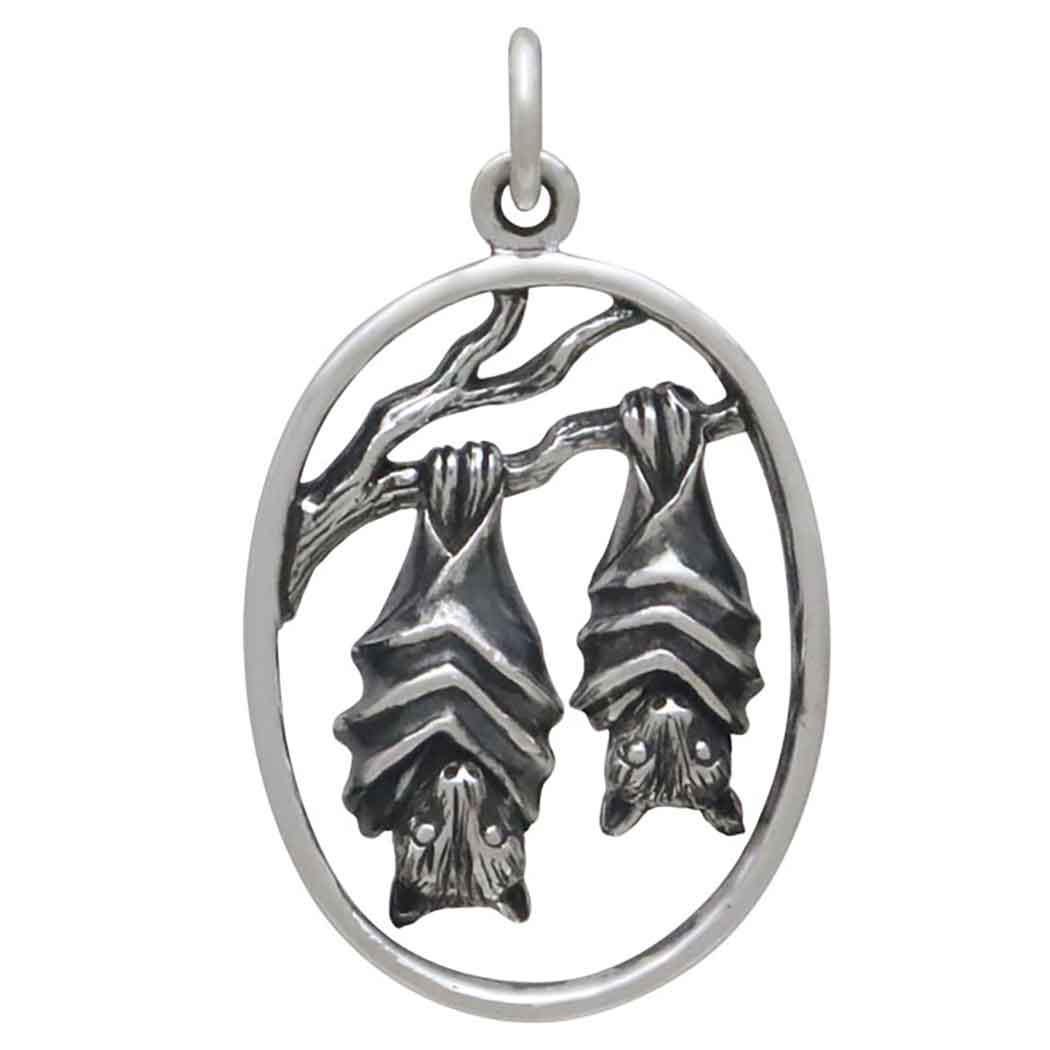 Sterling Silver Mom and Baby Bat Pendant 27x16mm