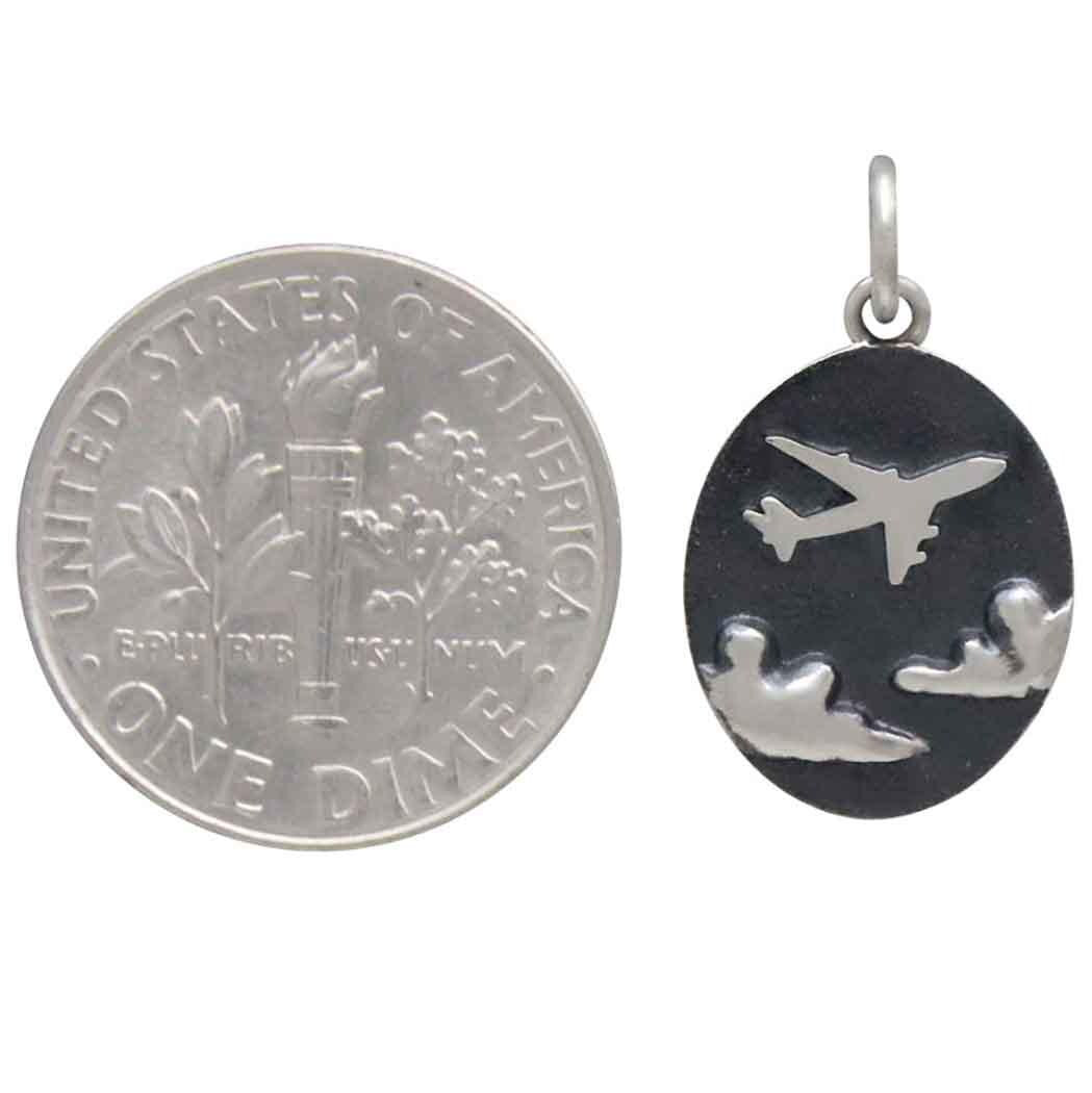 Sterling Silver Flying Airplane Pendant 20x12mm