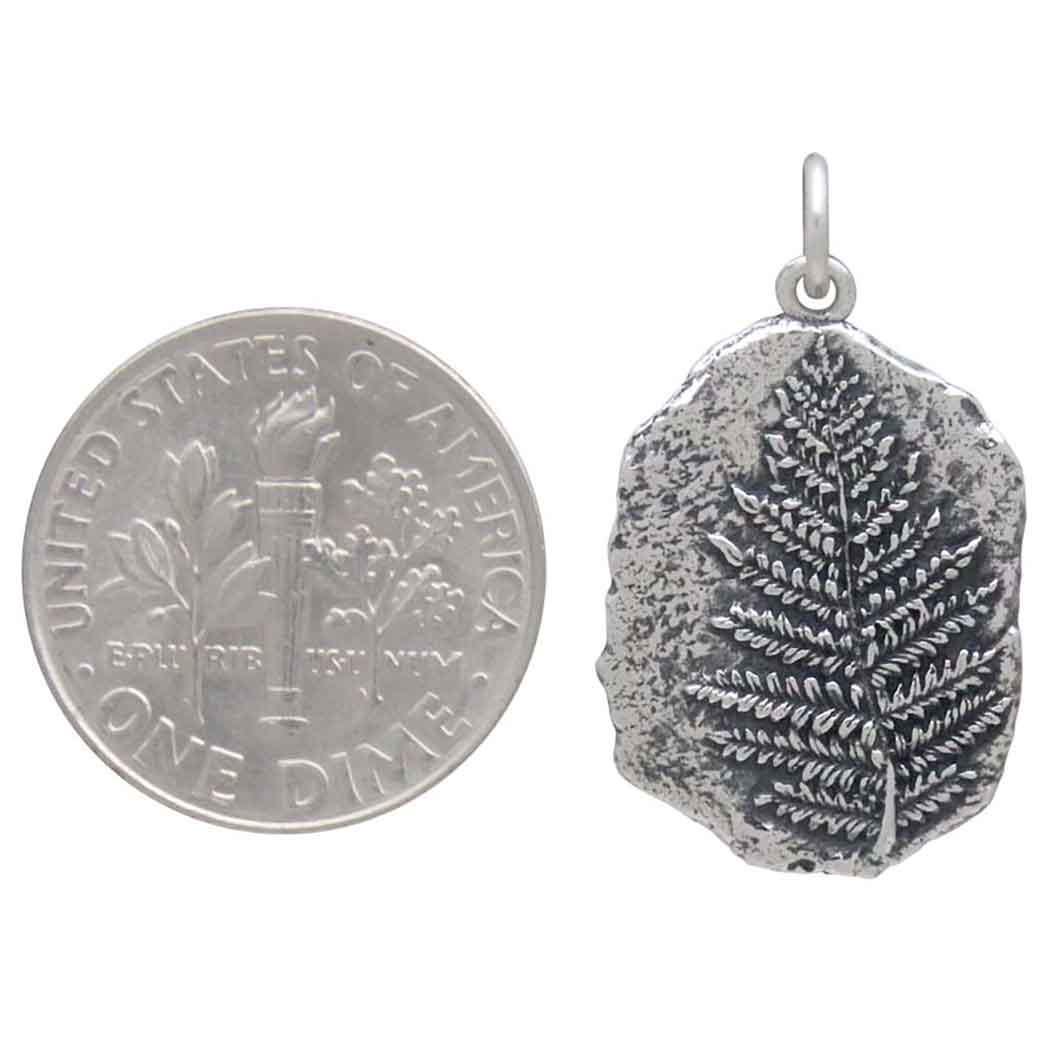 Sterling Silver Fern Fossil Pendant 26x15mm