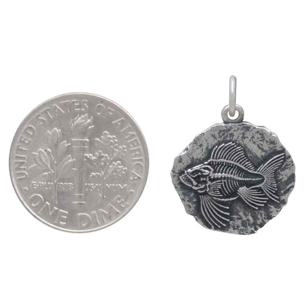 Sterling Silver Angler Fish Fossil Pendant 21x16mm