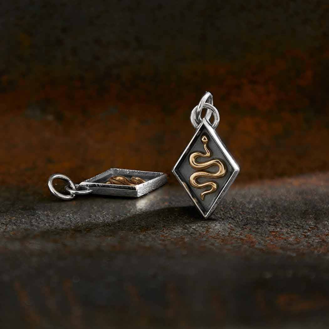Mixed Metal Snake Shadow Box Charm 21x10mm