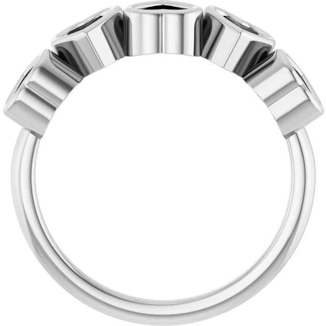 Sterling Silver Five-Stone Heart Ring: Lab Diamond or Black Onyx