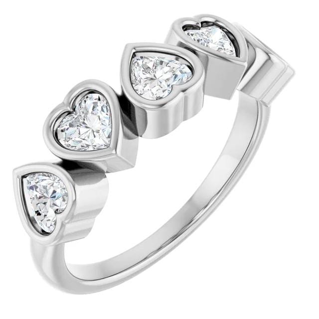 Sterling Silver Five-Stone Heart Ring: Lab Diamond or Black Onyx