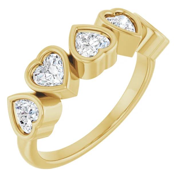 Sterling Silver Five-Stone Heart Ring: Lab Diamond or Black Onyx