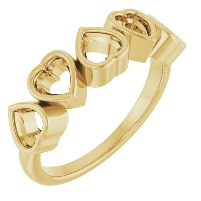 Sterling Silver Five-Stone Heart Ring: Lab Diamond or Black Onyx