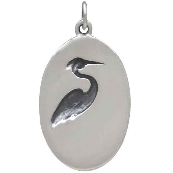 Sterling Silver Heron in Pond Pendant 30x16mm