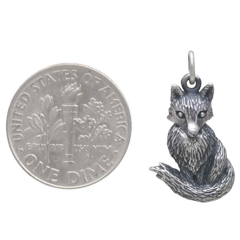 Sterling Silver Dimensional Sitting Fox Charm 23x12mm