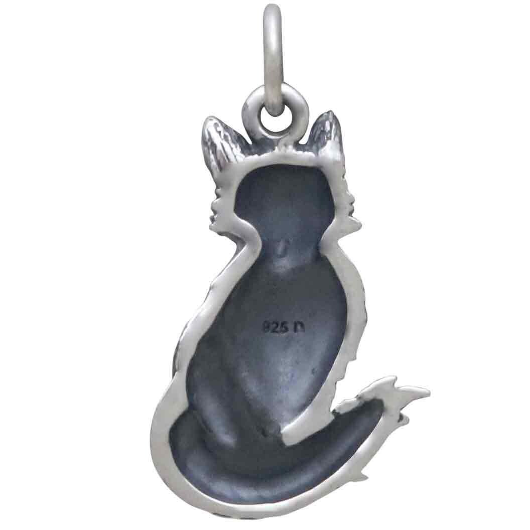 Sterling Silver Dimensional Sitting Fox Charm 23x12mm