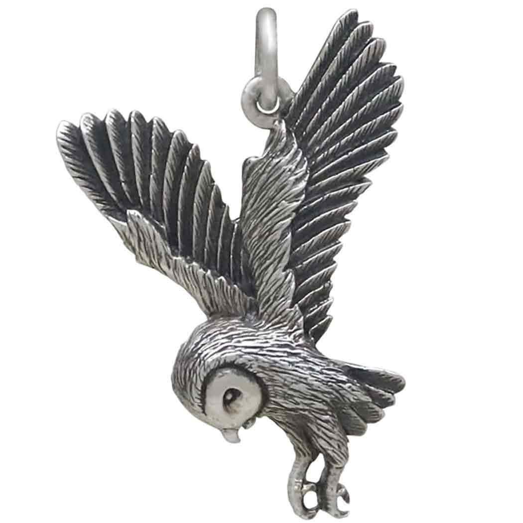 Sterling Silver Soaring Owl Charm 26x17mm