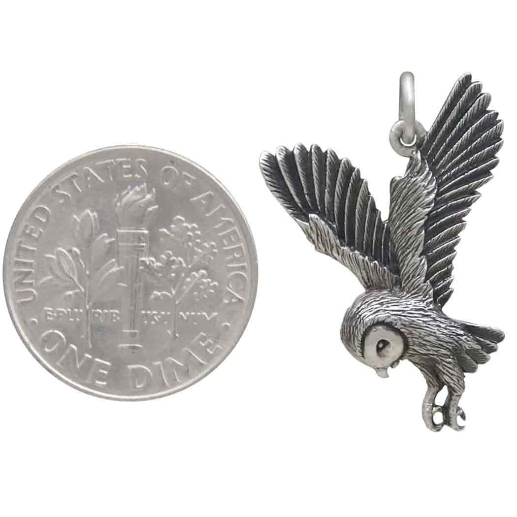 Sterling Silver Soaring Owl Charm 26x17mm