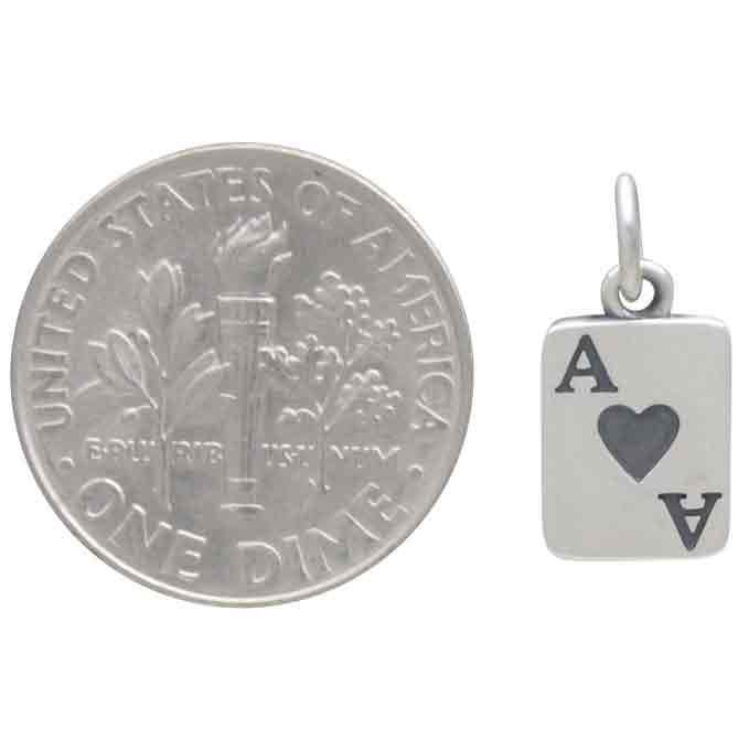 Sterling Silver Ace of Hearts Playing Card Charm 16x8mm