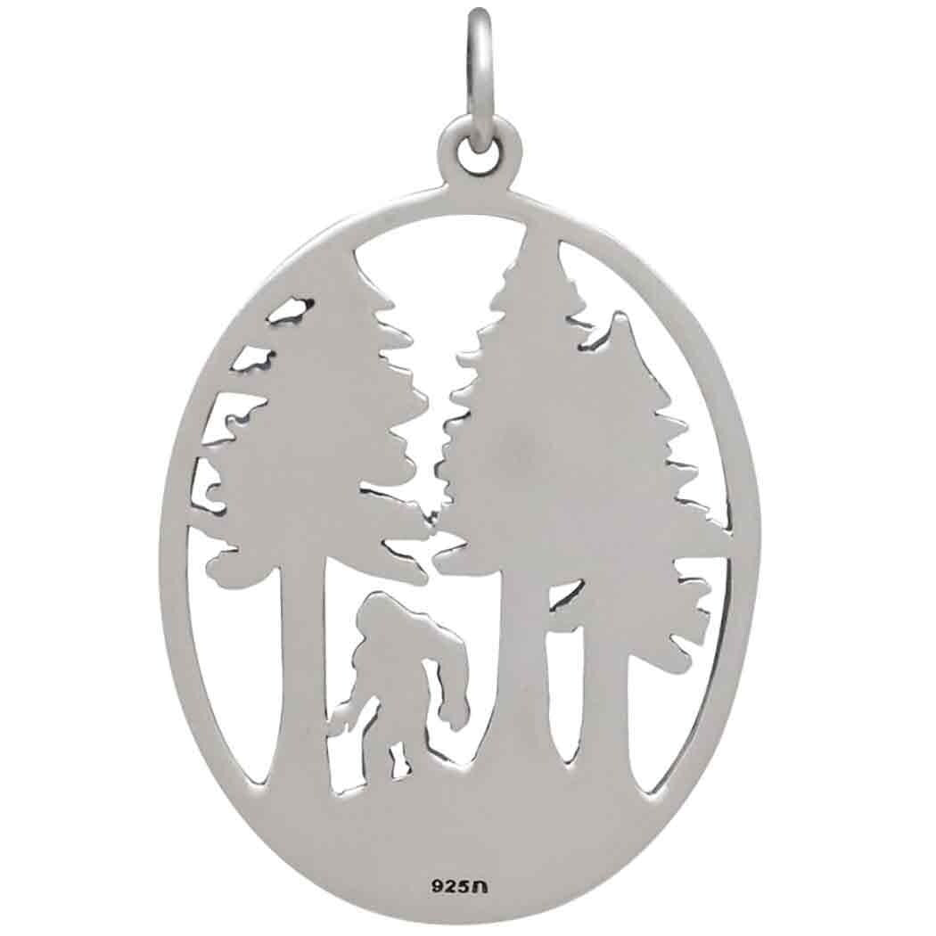 Sterling Silver Bigfoot in the Forest Pendant 33x22mm