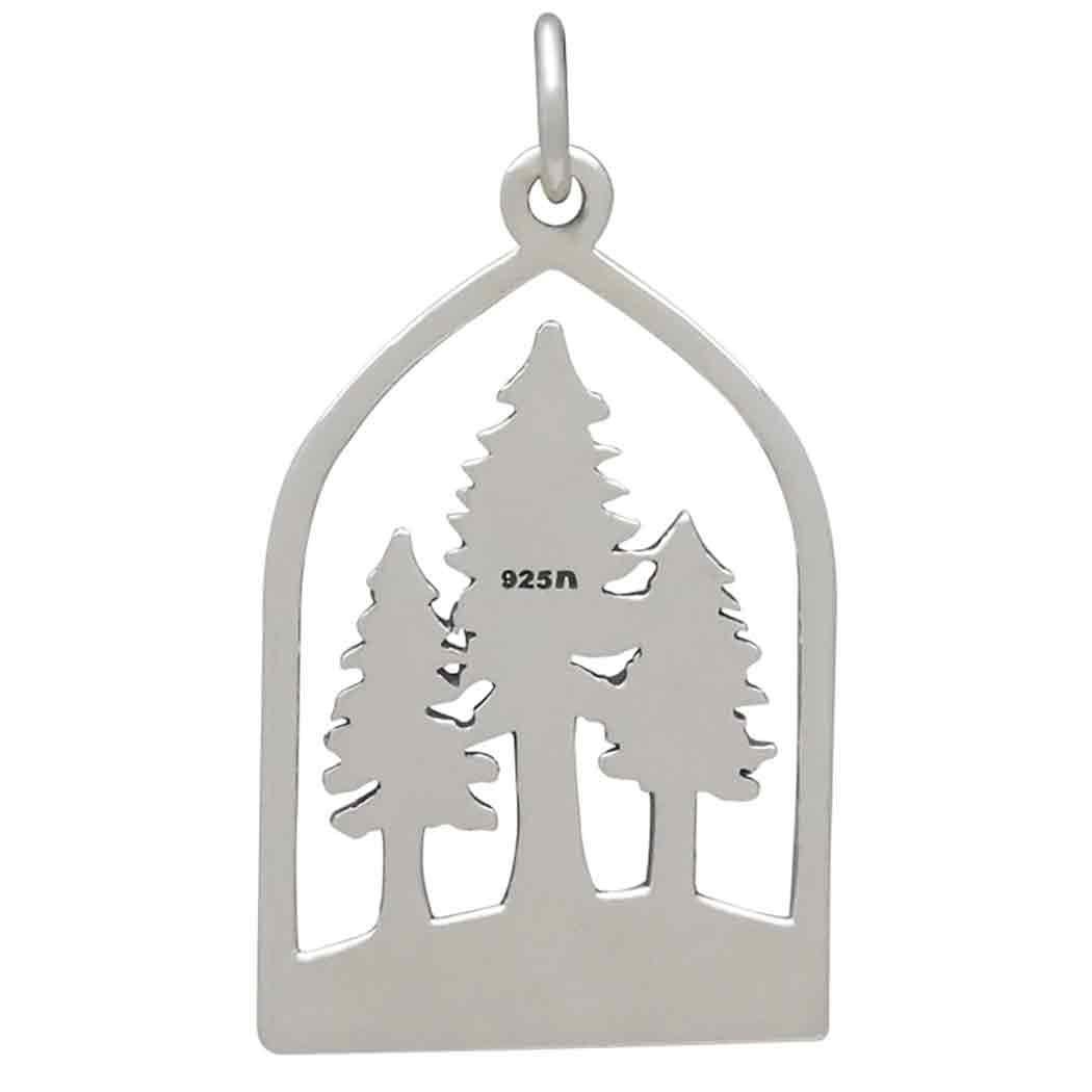 Sterling Silver Dimensional Pine Tree Forest Pendant (28x16mm)