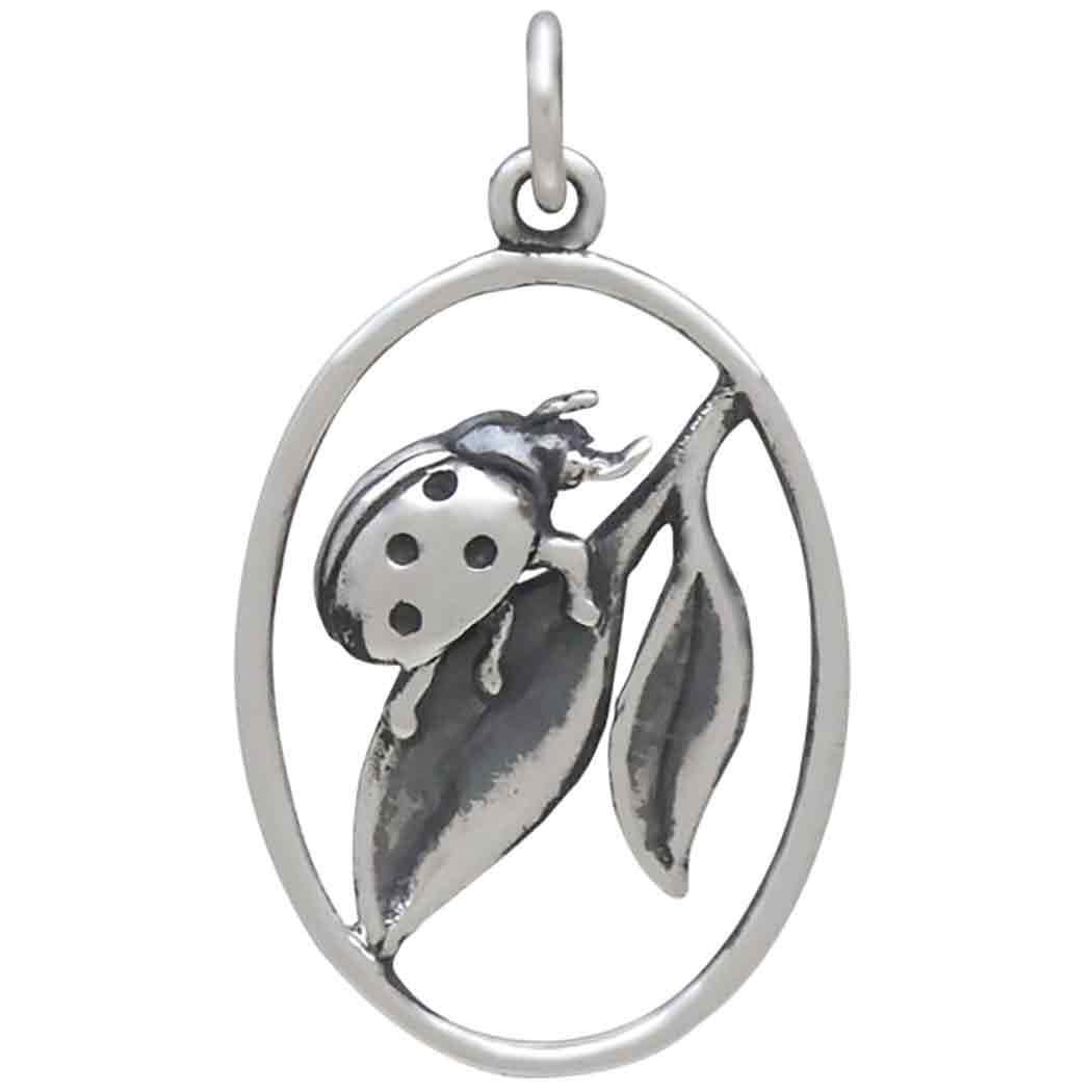 Sterling Silver Ladybug on Leaf Charm 27x15mm