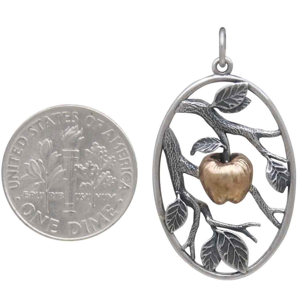 Sterling Silver Leaf Pendant with Bronze Apple 34x19mm