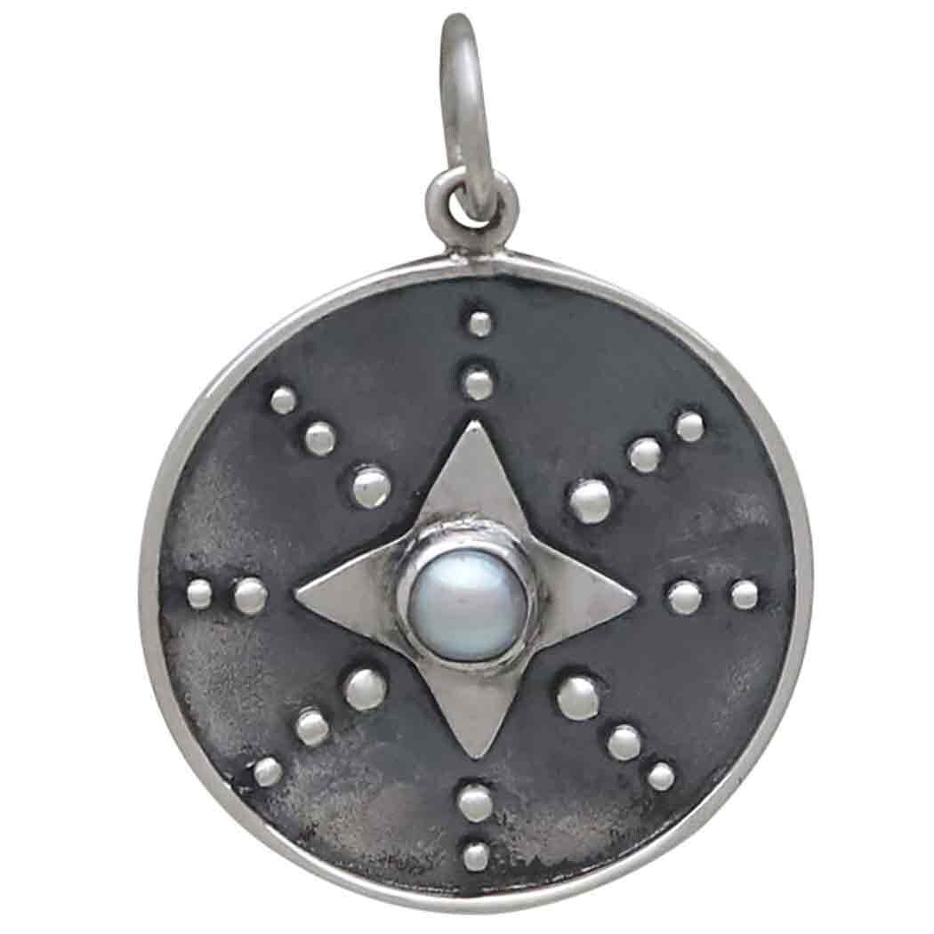 Sterling Silver North Star Pendant with Pearl 25x18mm