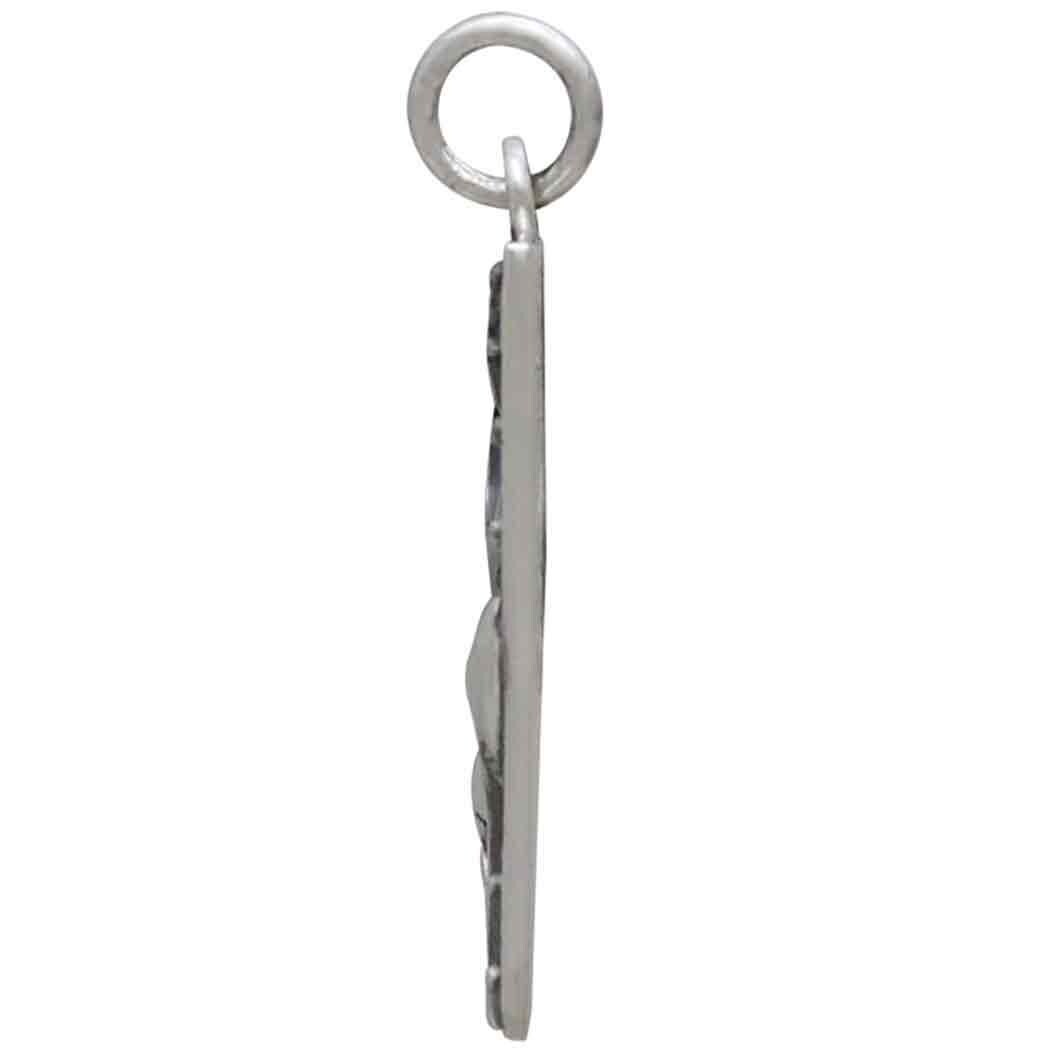 Sterling Silver Rectangle Mushrooms and Moon Charm 26x8mm